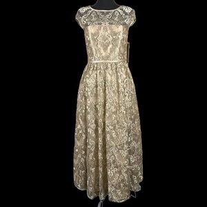 Theia Elegant Gold Embroidered Wedding Gown